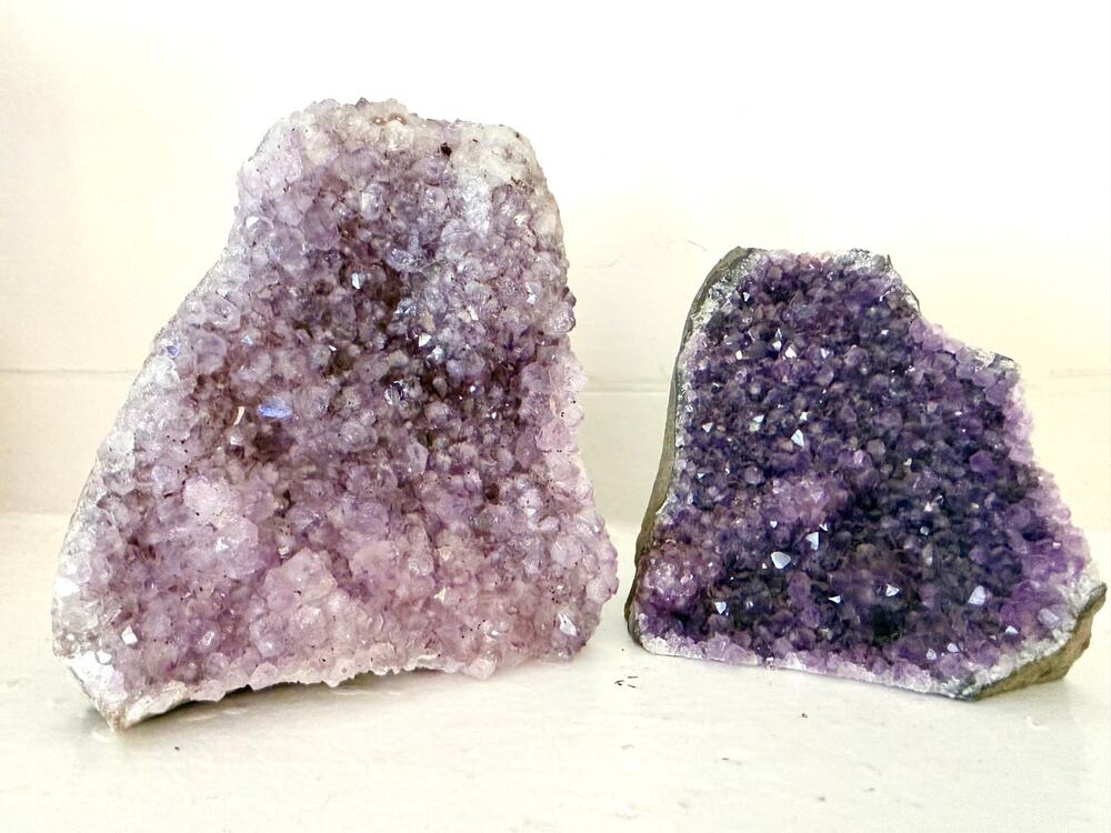 Natural Raw Amethyst Geode Clusters Set of 2 Deep Purple Quartz Crystal Bohemian